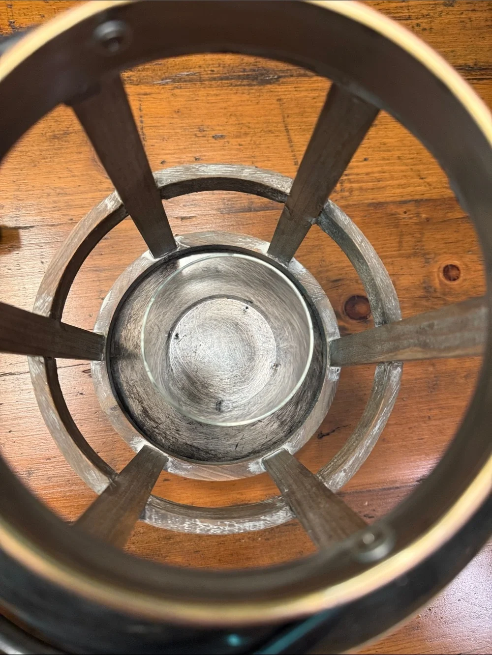 Kirklands Round Metal & Wood Glass Globe Farmhouse Candle Lantern